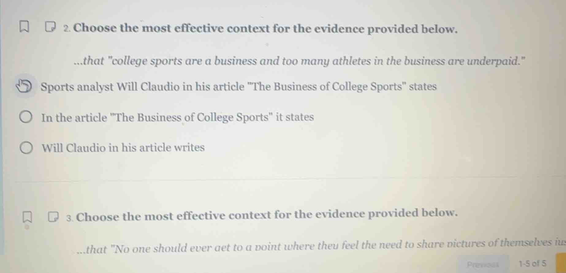 2. choose the most effective context for the evidence provided below. .…