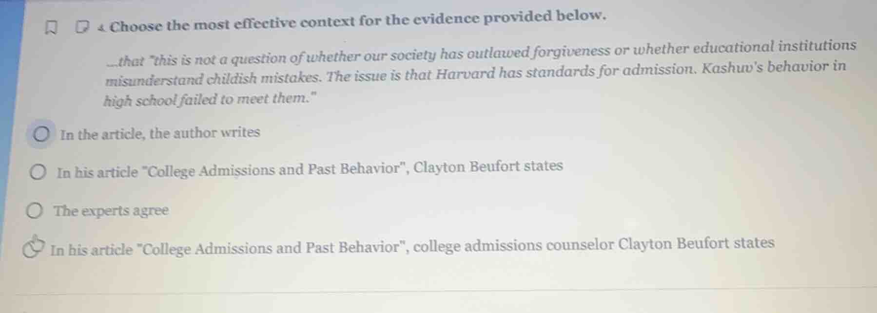 4 choose the most effective context for the evidence provided below. ..…