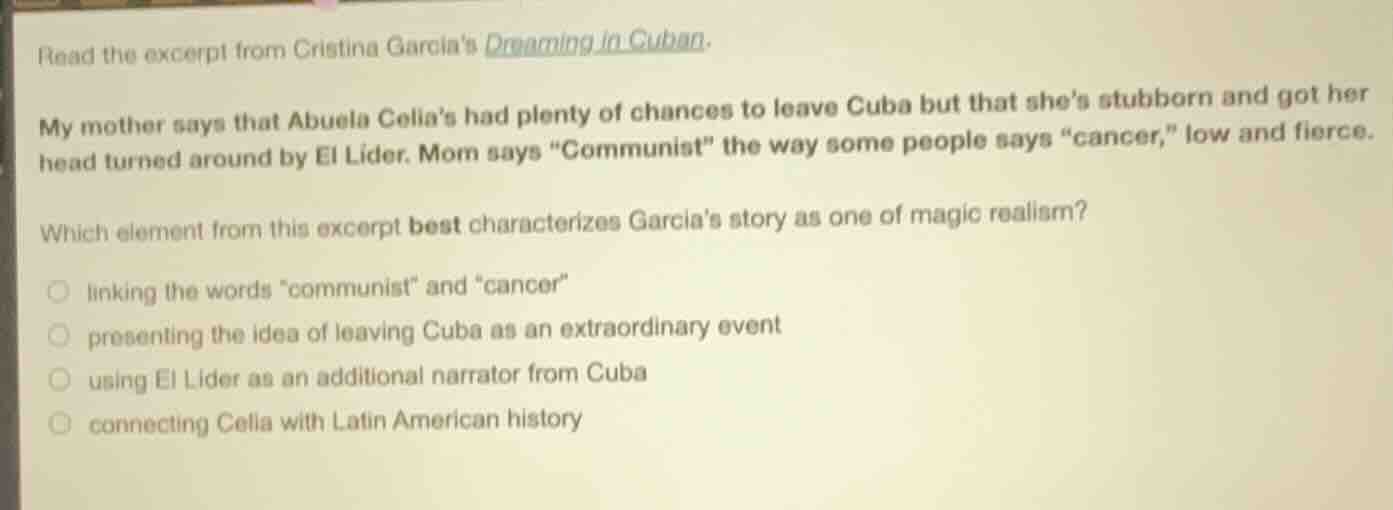 read the excerpt from cristina garcias dreaming in cuban. my mother say…