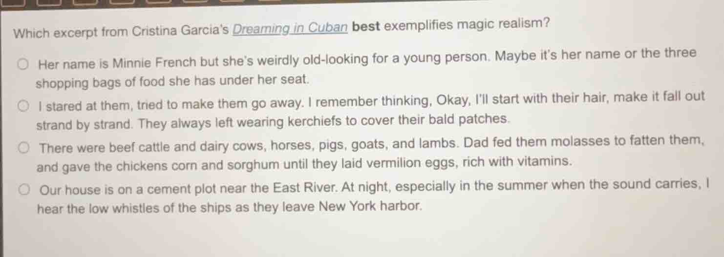 which excerpt from cristina garcias dreaming in cuban best exemplifies …