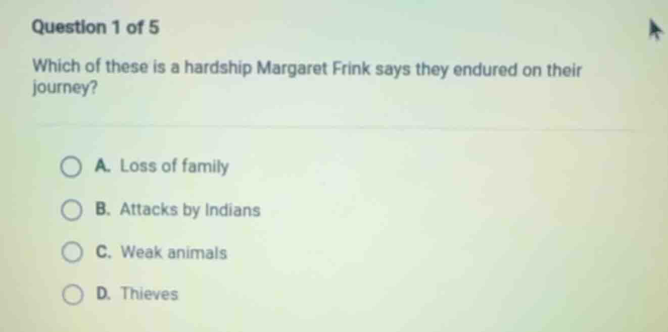 question 1 of 5 which of these is a hardship margaret frink says they e…