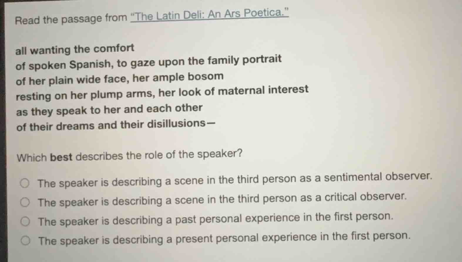 read the passage from \the latin deli: an ars poetica.\ all wanting the…