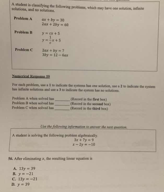 a student is classifying the following problems, which may have one sol…
