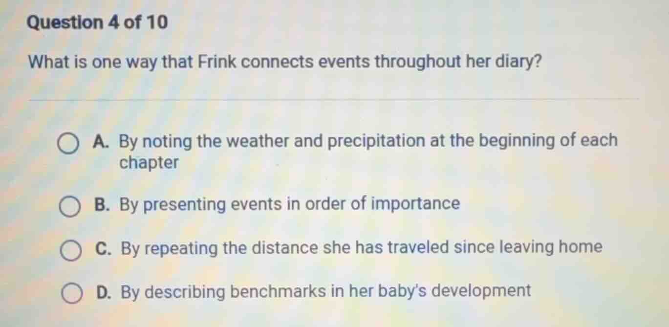 question 4 of 10 what is one way that frink connects events throughout …
