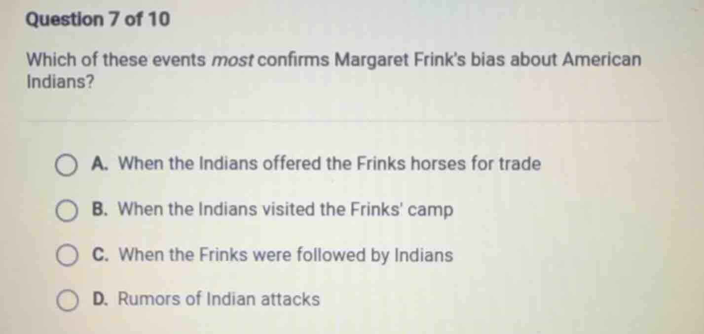 question 7 of 10 which of these events most confirms margaret frink’s b…