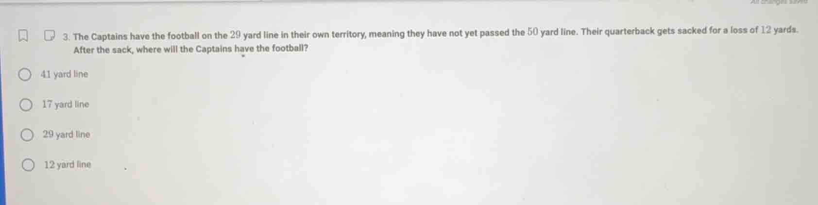 3. the captains have the football on the 29 yard line in their own terr…