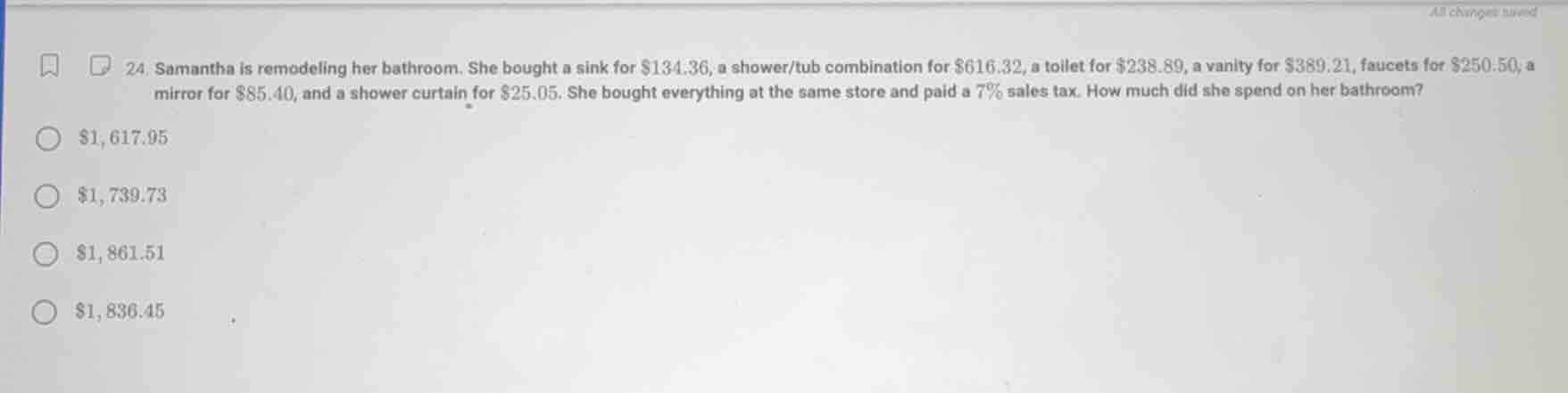 24. samantha is remodeling her bathroom. she bought a sink for $134.36,…