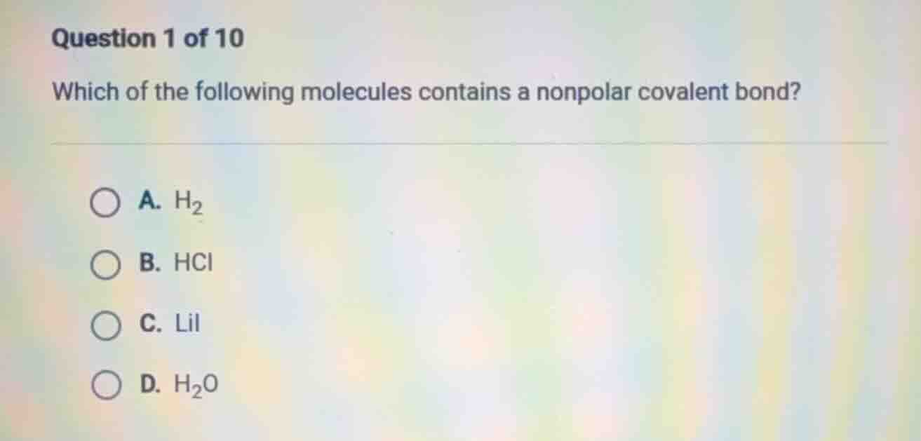question 1 of 10 which of the following molecules contains a nonpolar c…