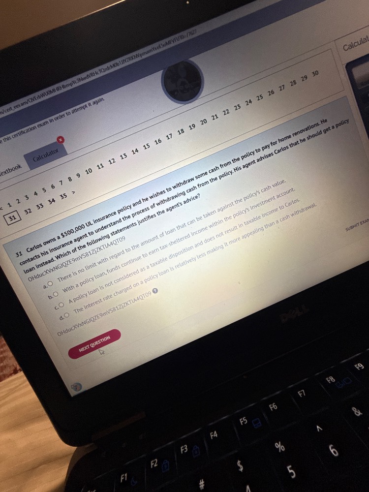 31 carlos owns a $500,000 ul insurance policy and he wishes to withdraw…