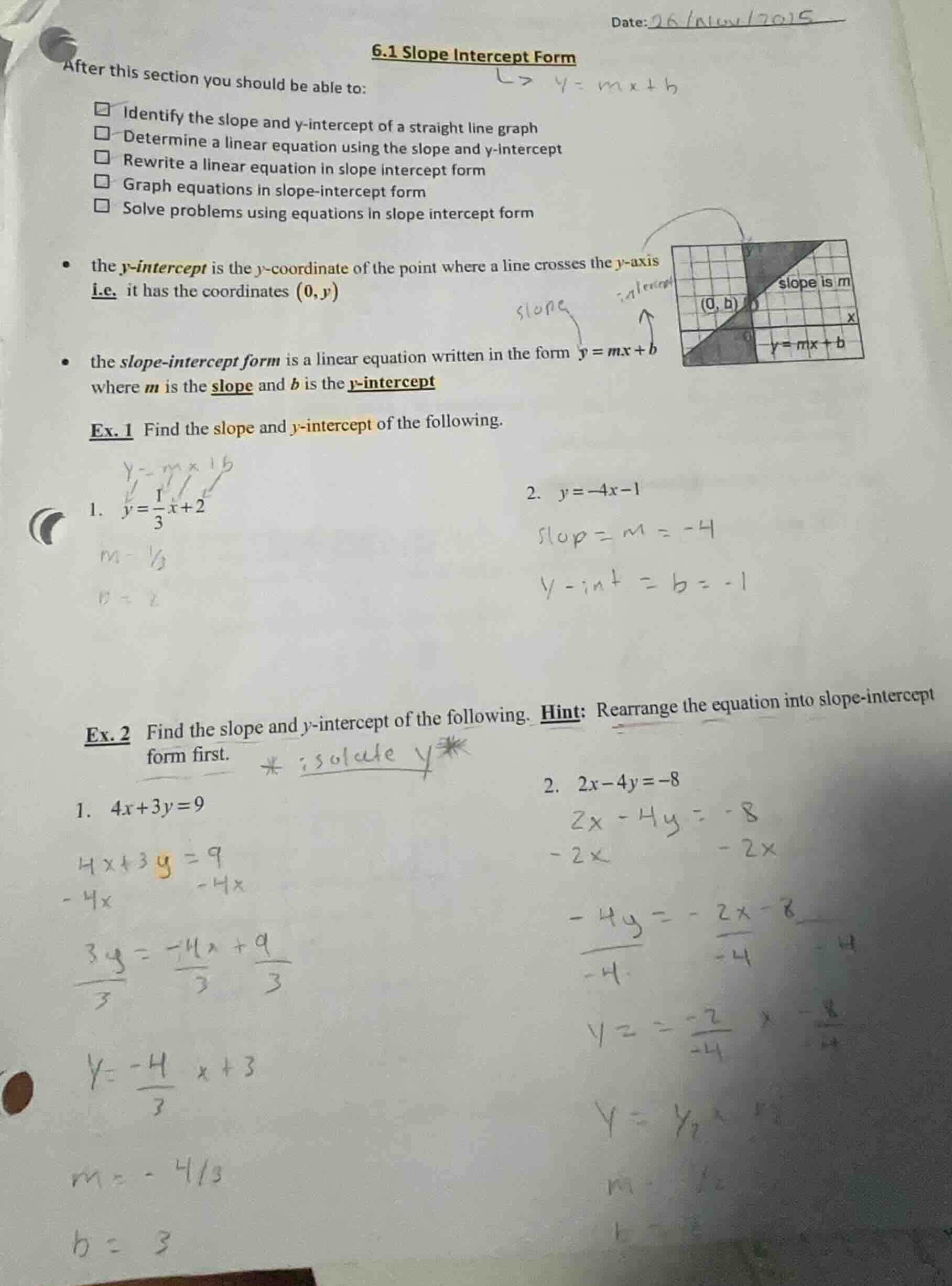 6.1 slope intercept form after this section you should be able to: iden…