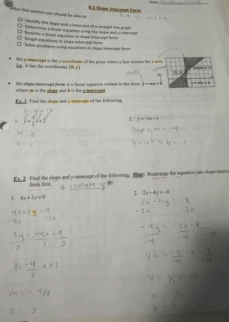 6.1 slope intercept form after this section you should be able to: - id…