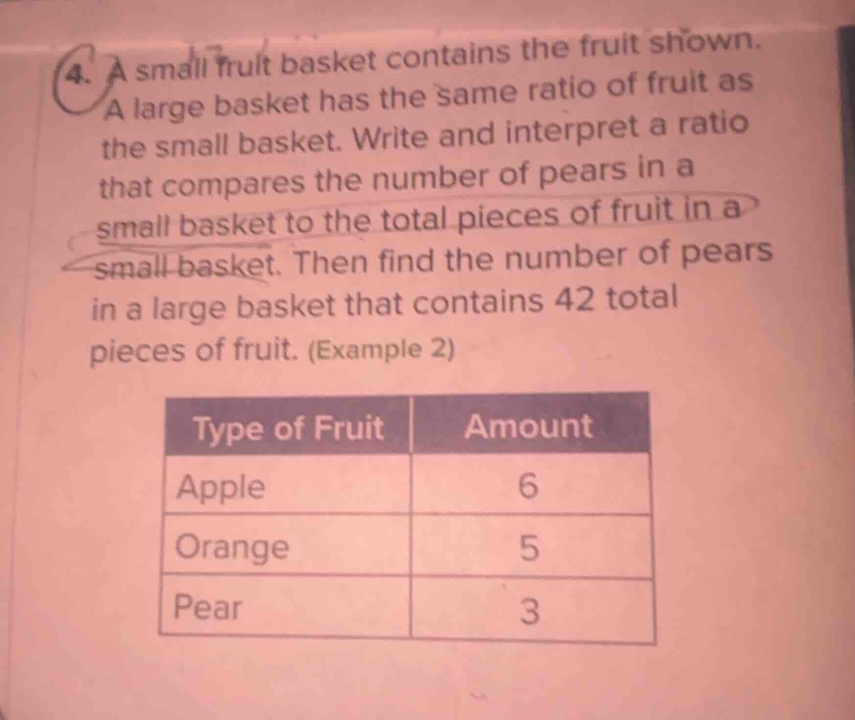 4. a small fruit basket contains the fruit shown. a large basket has th…