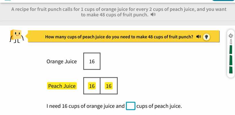 a recipe for fruit punch calls for 1 cups of orange juice for every 2 c…