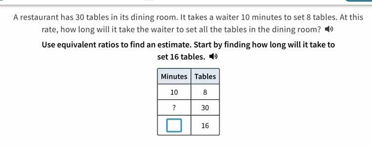 a restaurant has 30 tables in its dining room. it takes a waiter 10 min…