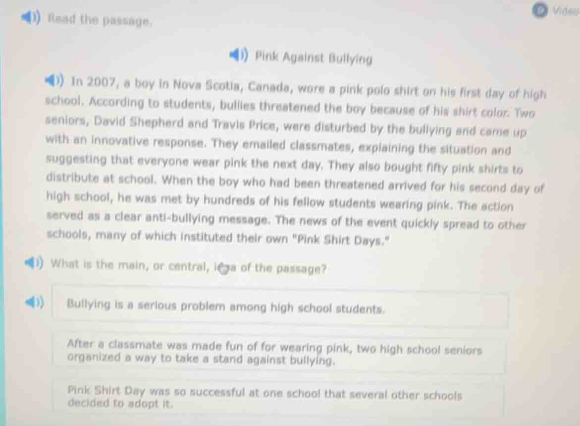 read the passage. pink against bullying in 2007, a boy in nova scotia, …