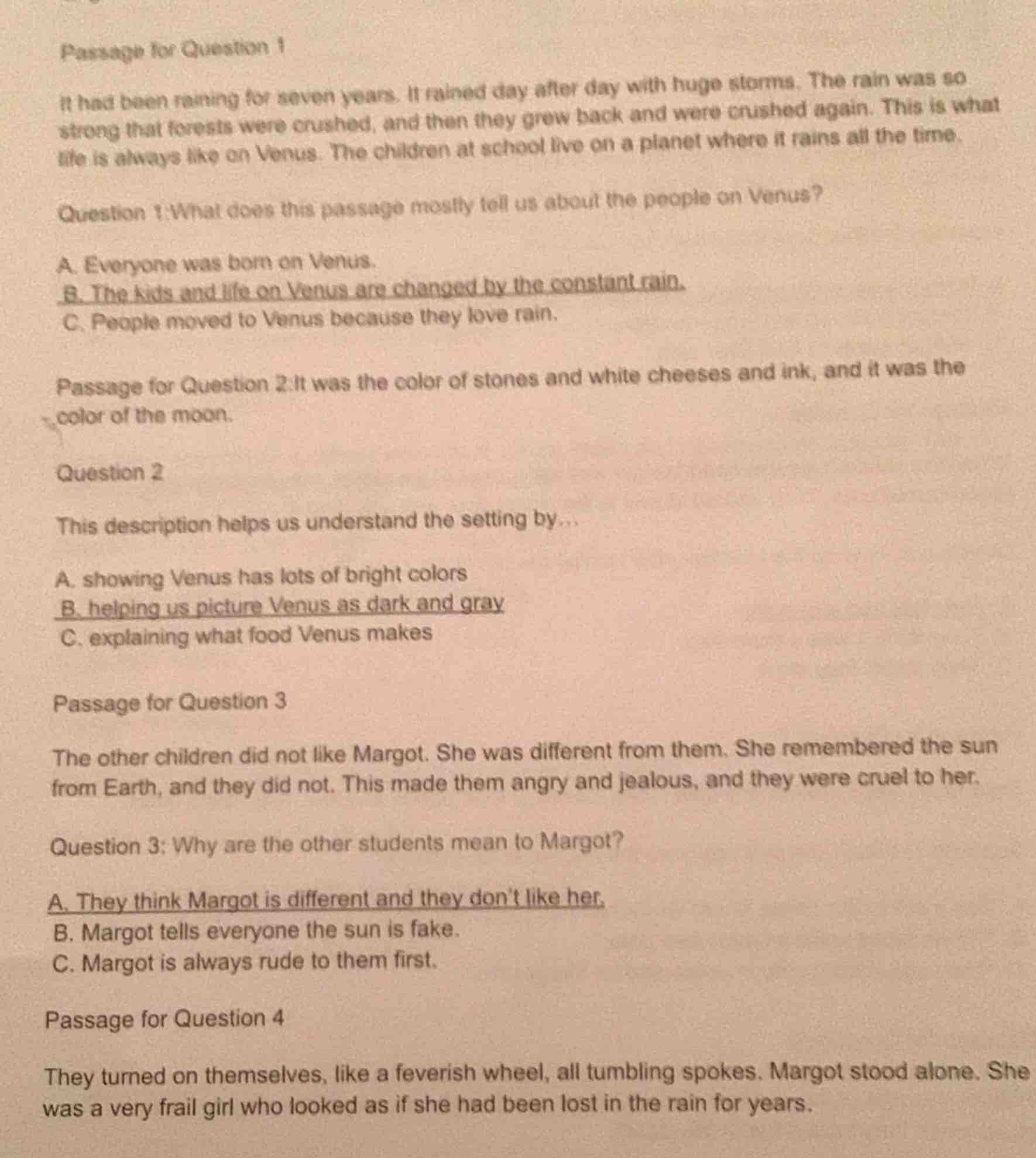 passage for question 1 it had been raining for seven years. it rained d…