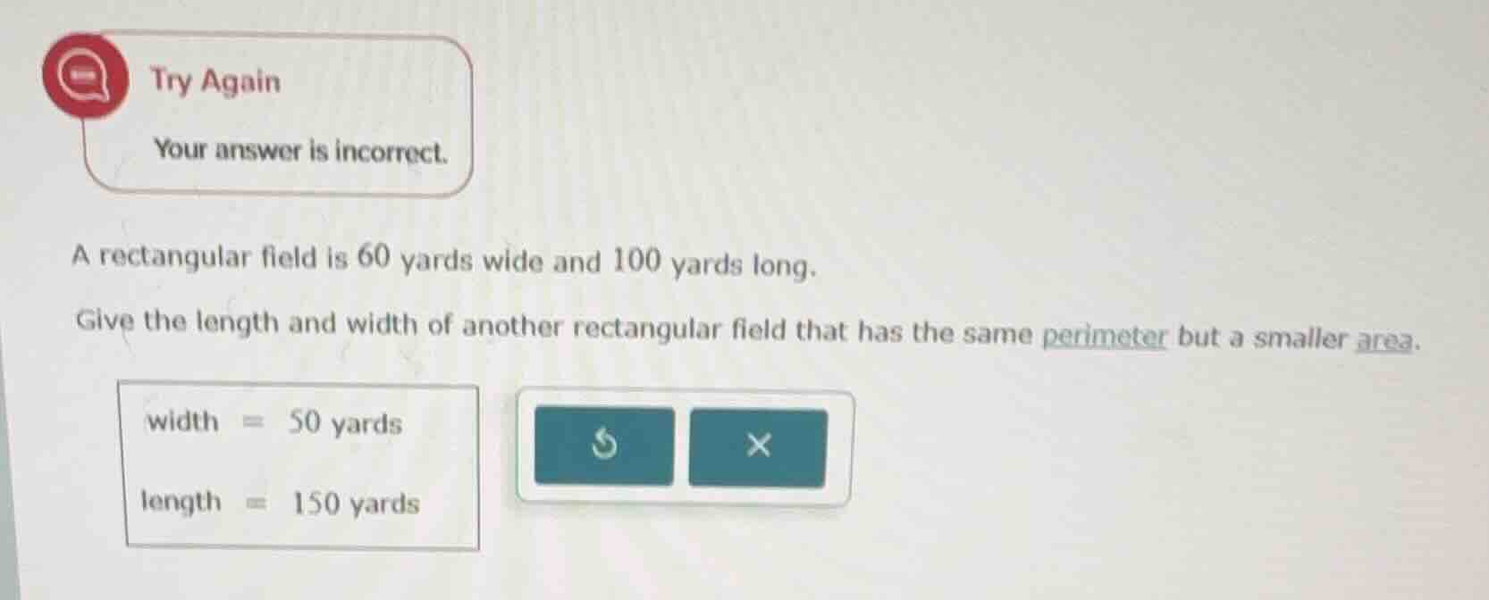 try again your answer is incorrect. a rectangular field is 60 yards wid…