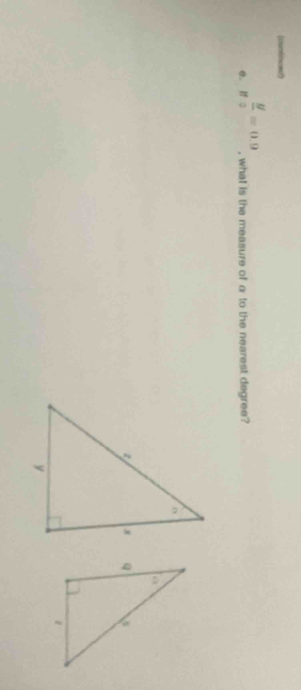 if \\(\\frac{y}{x} = 0.9\\), what is the measure of \\(\\alpha\\) to th…
