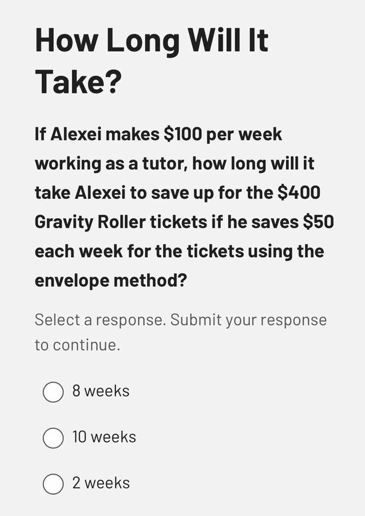 how long will it take? if alexei makes $100 per week working as a tutor…