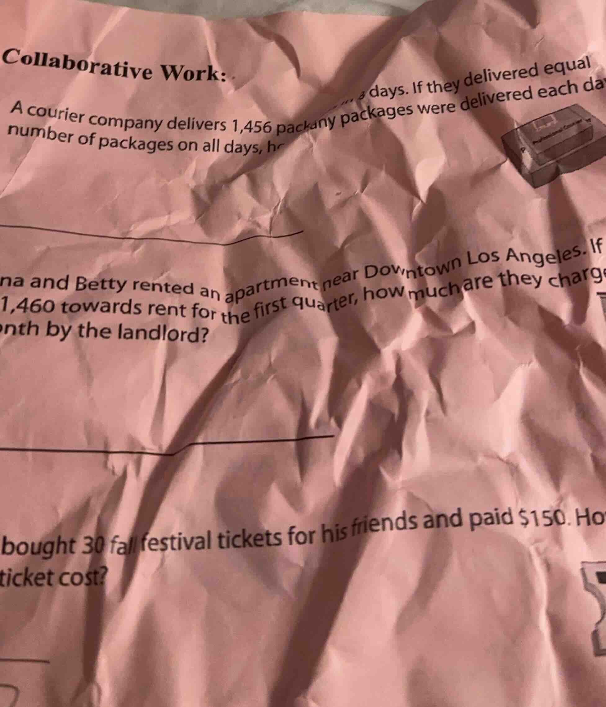 collaborative work: a courier company delivers 1,456 pack... days. if t…