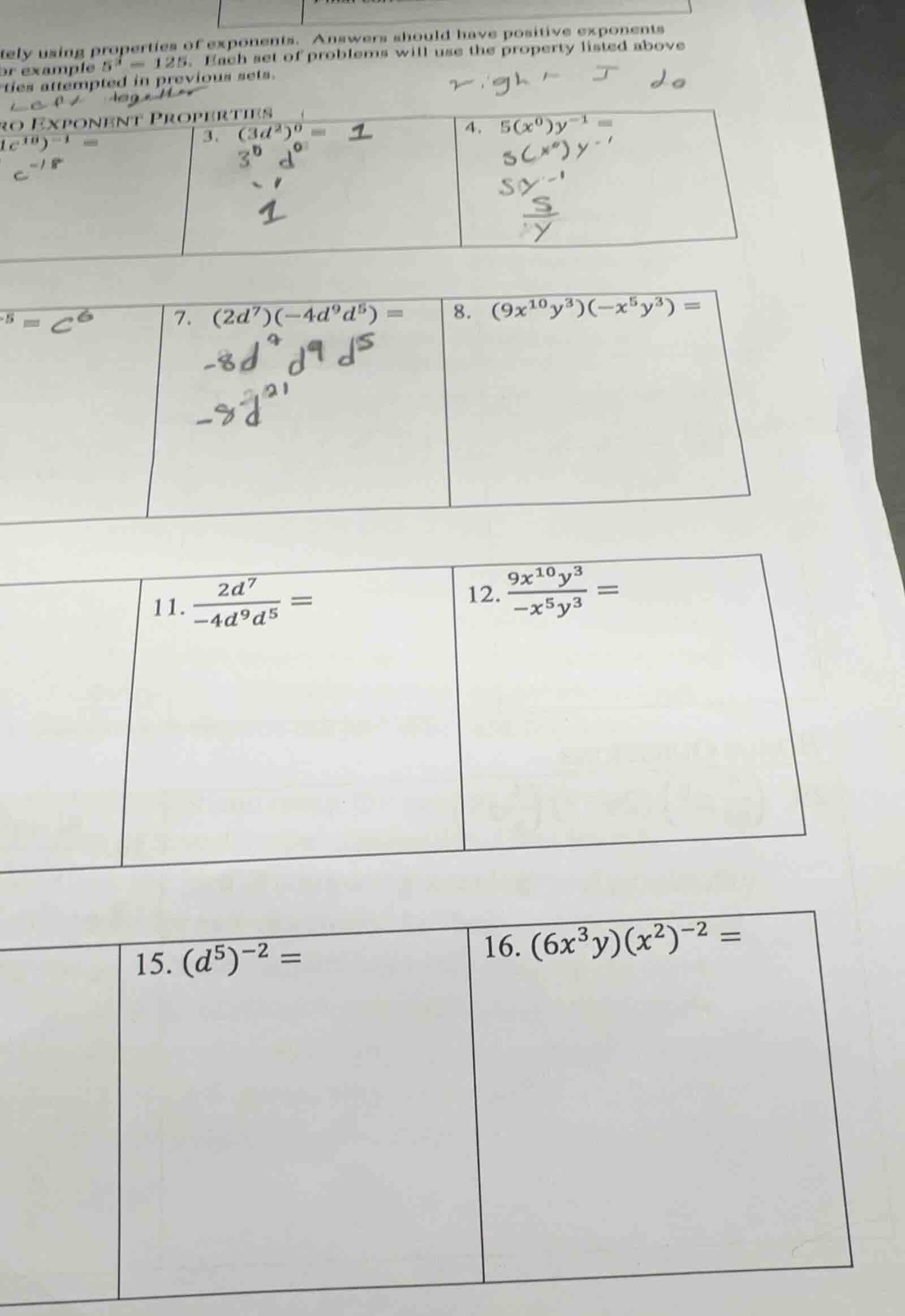 simplify using properties of exponents. answers should have positive ex…