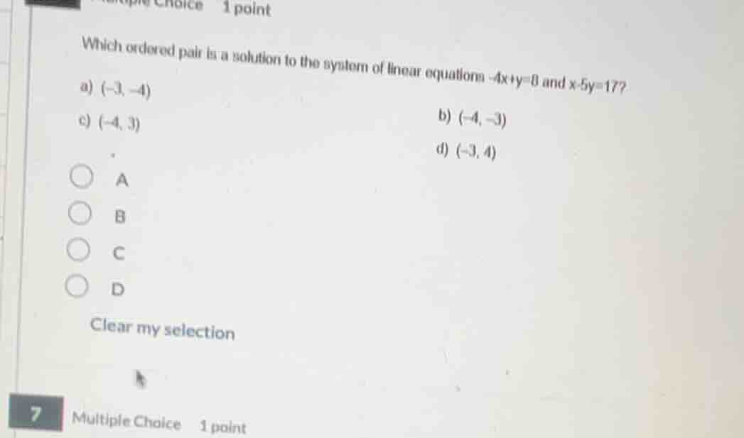 multiple choice 1 point which ordered pair is a solution to the system …