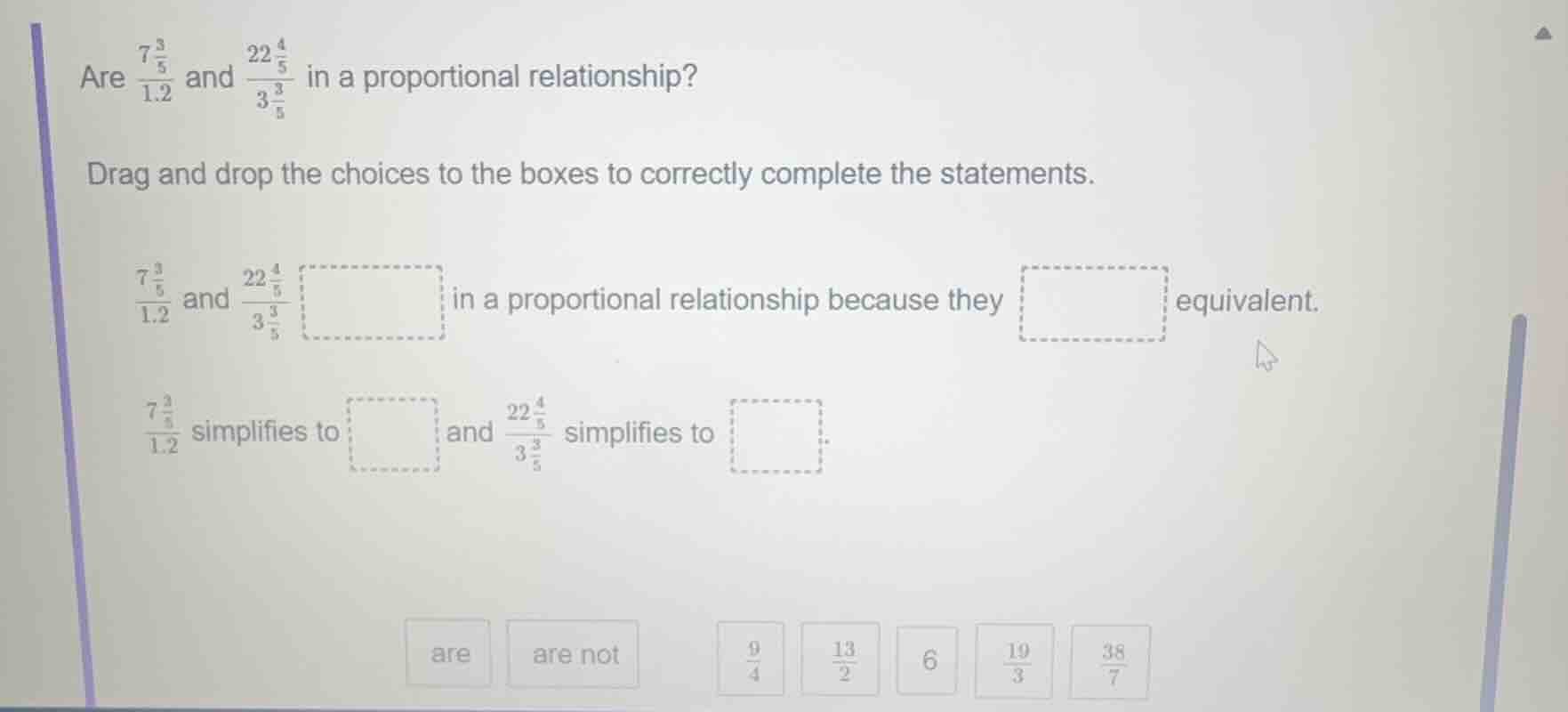 are \\(\\frac{7\\frac{3}{5}}{1.2}\\) and \\(\\frac{22\\frac{4}{5}}{3\\f…