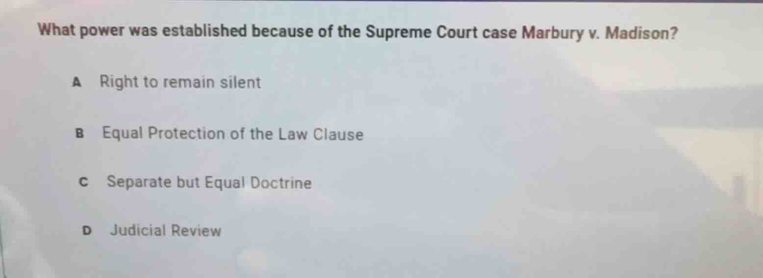 what power was established because of the supreme court case marbury v.…