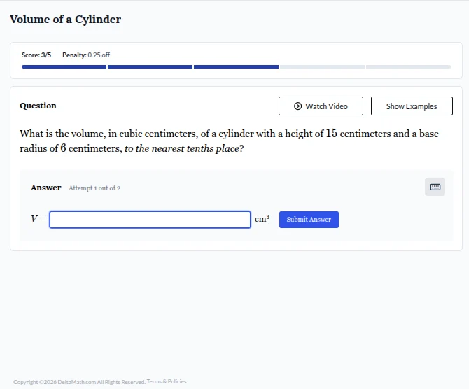 volume of a cylinder score: 3/5 penalty: 0.25 off question what is the …