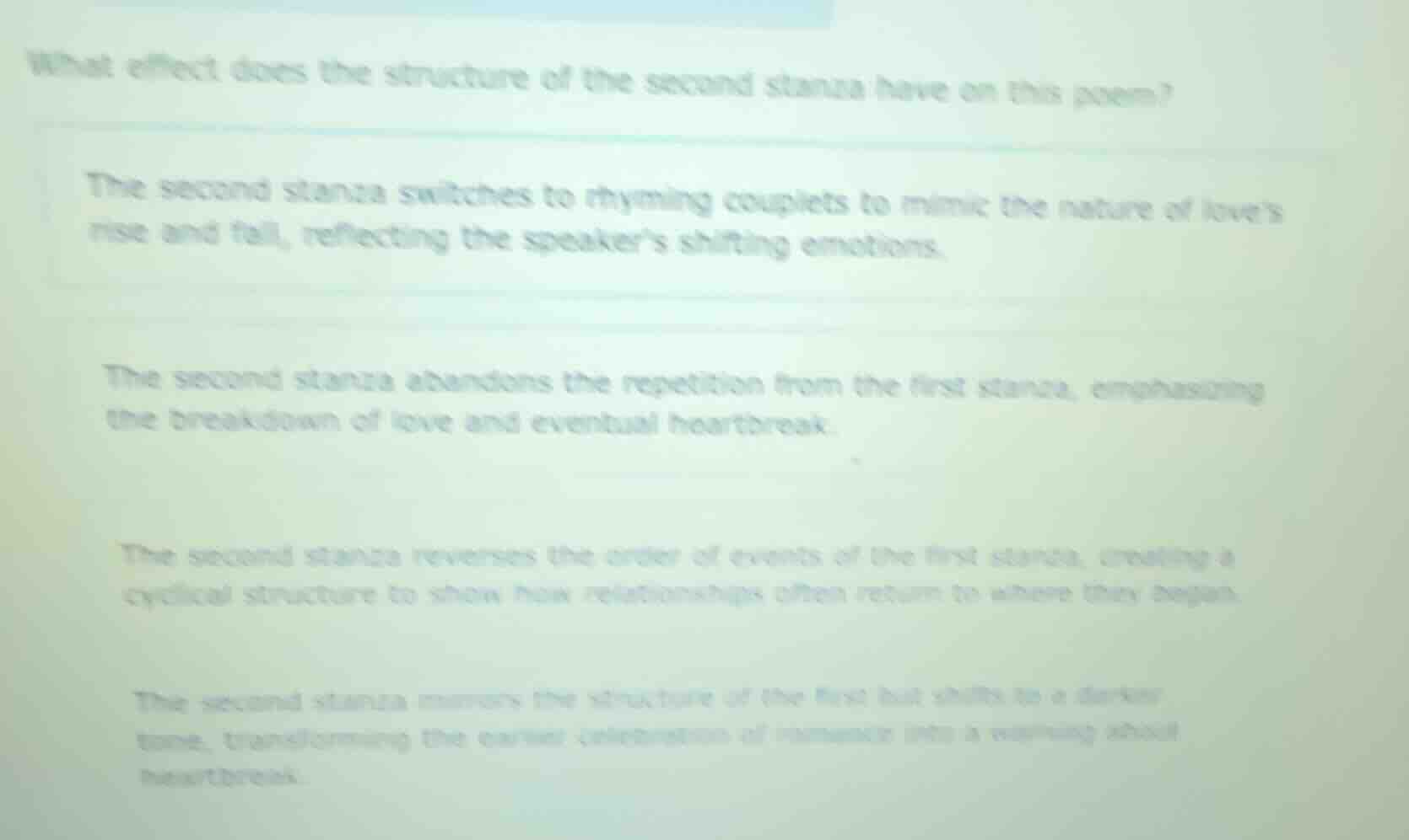 what effect does the structure of the second stanza have on this poem? …