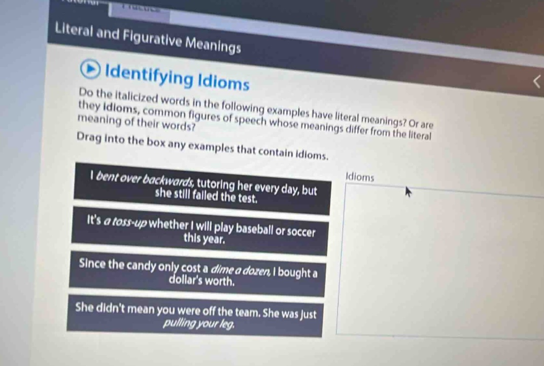 literal and figurative meanings identifying idioms do the italicized wo…