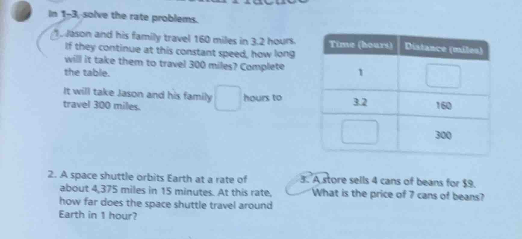 in 1–3, solve the rate problems. 1. jason and his family travel 160 mil…