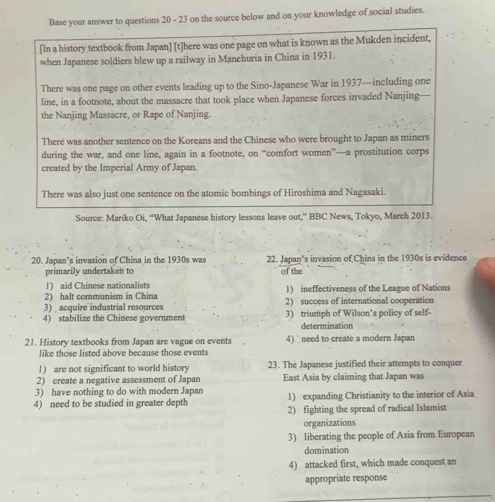 base your answer to questions 20 - 23 on the source below and on your k…