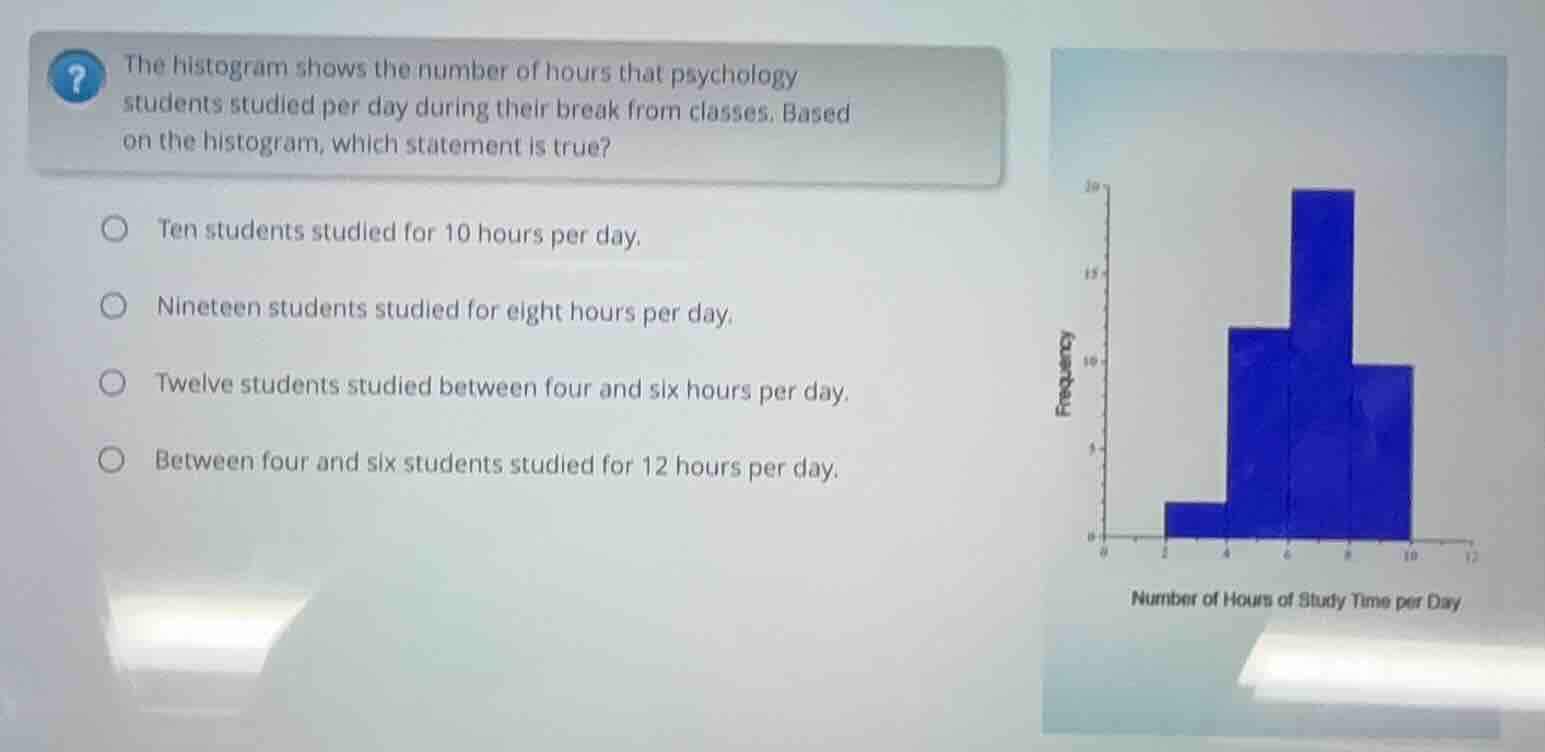 the histogram shows the number of hours that psychology students studie…