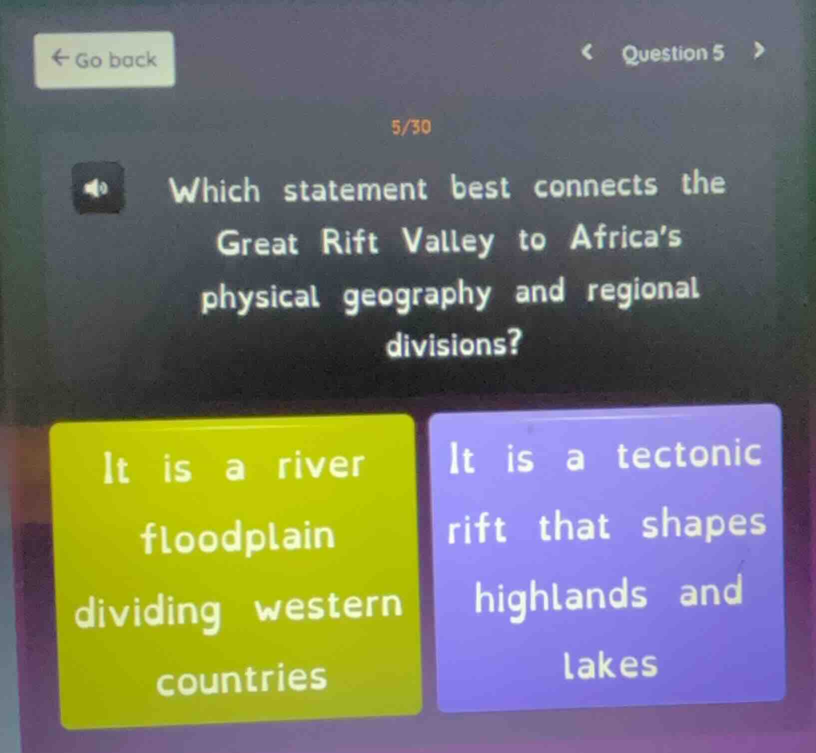 question 5 5/30 which statement best connects the great rift valley to …