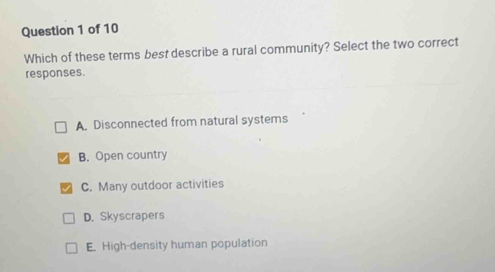 question 1 of 10 which of these terms best describe a rural community? …