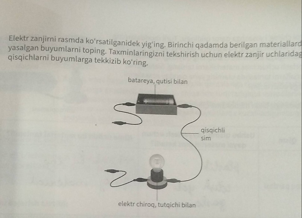 elektr zanjirni rasmda koʻrsatilganidek yigʻing. birinchi qadamda beril…