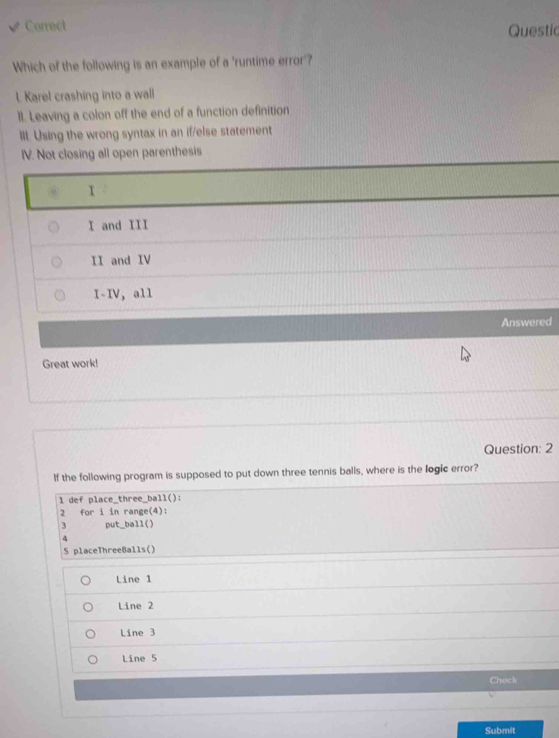 which of the following is an example of a runtime error? i. karel crash…