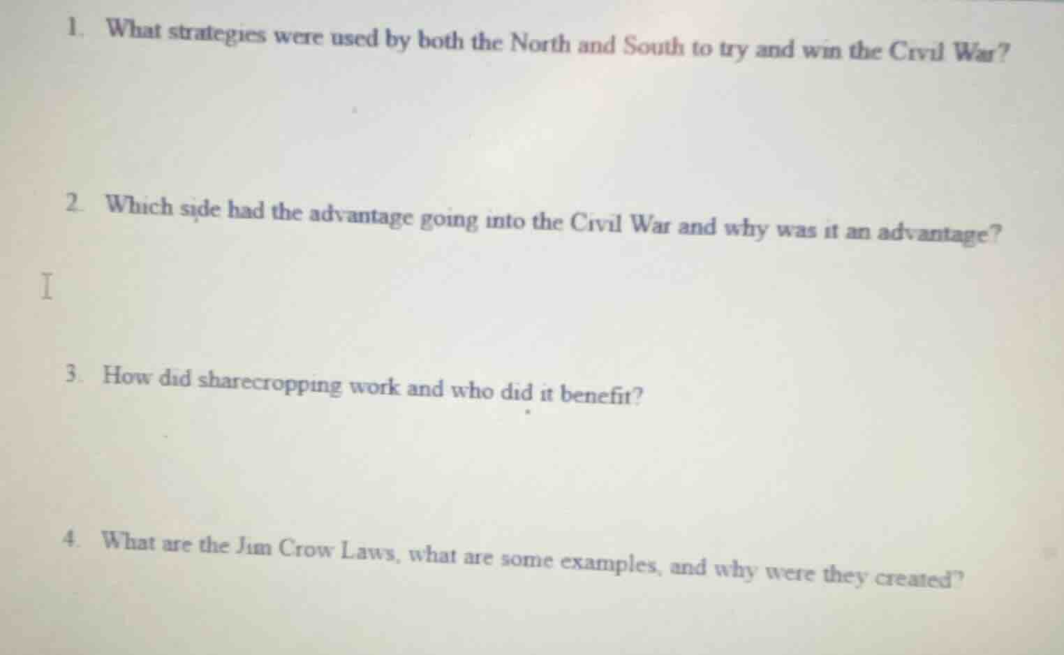 1. what strategies were used by both the north and south to try and win…