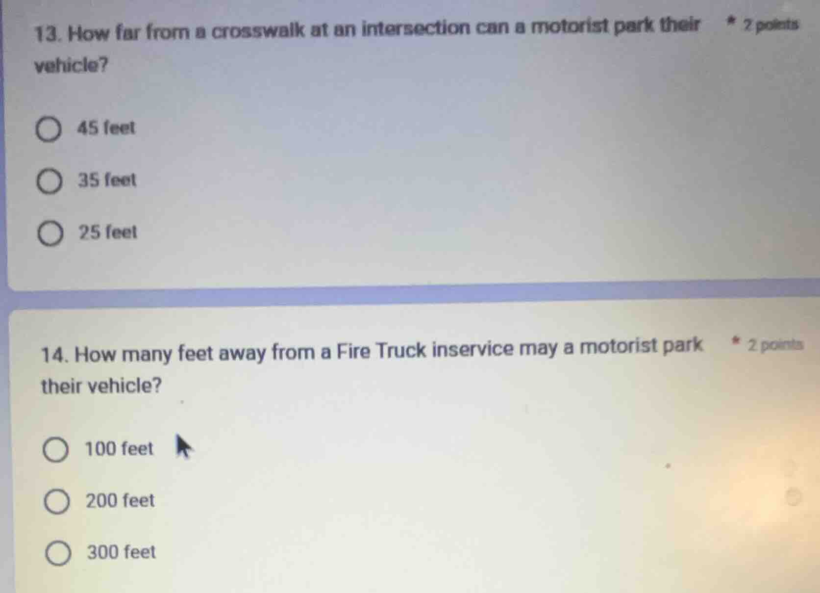 13. how far from a crosswalk at an intersection can a motorist park the…