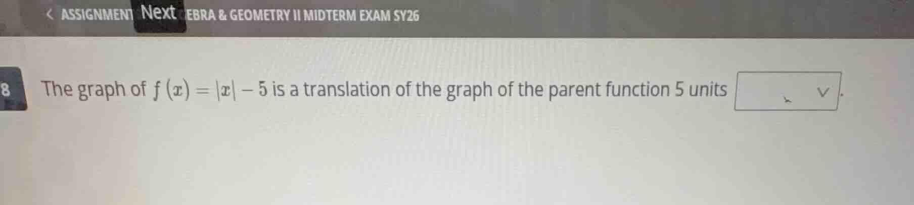 the graph of $f(x)=|x| - 5$ is a translation of the graph of the parent…