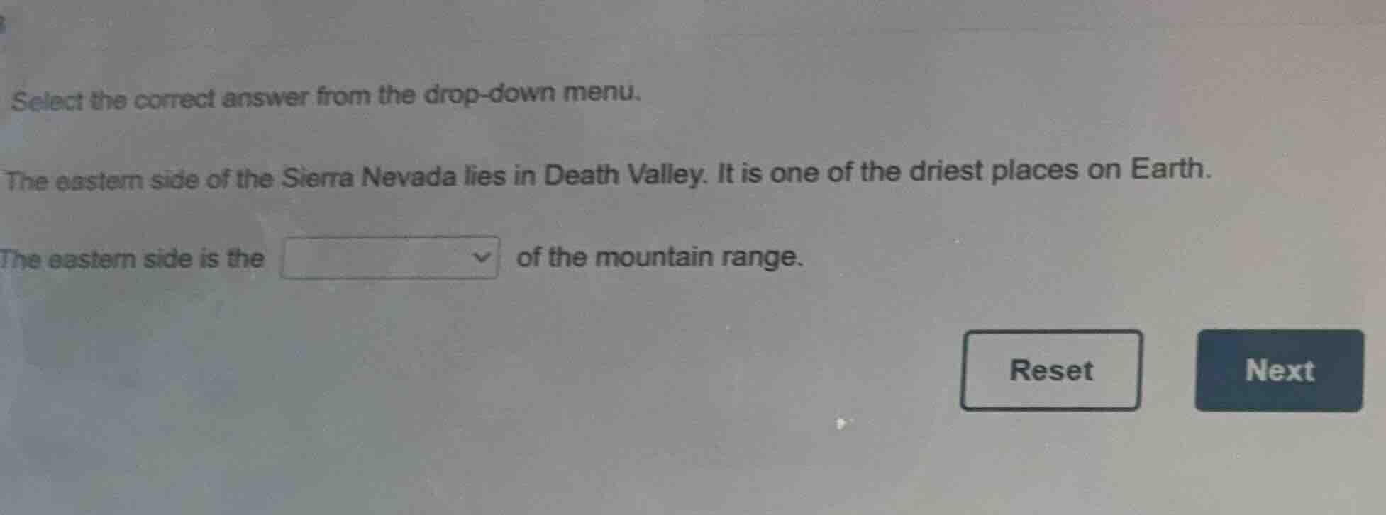 select the correct answer from the drop - down menu. the eastern side o…