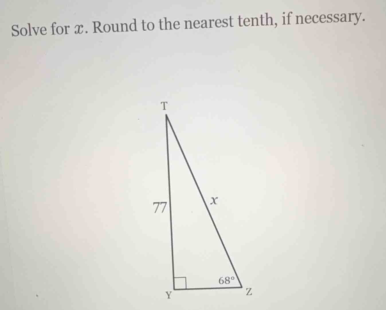 solve for x. round to the nearest tenth, if necessary. triangle with ri…