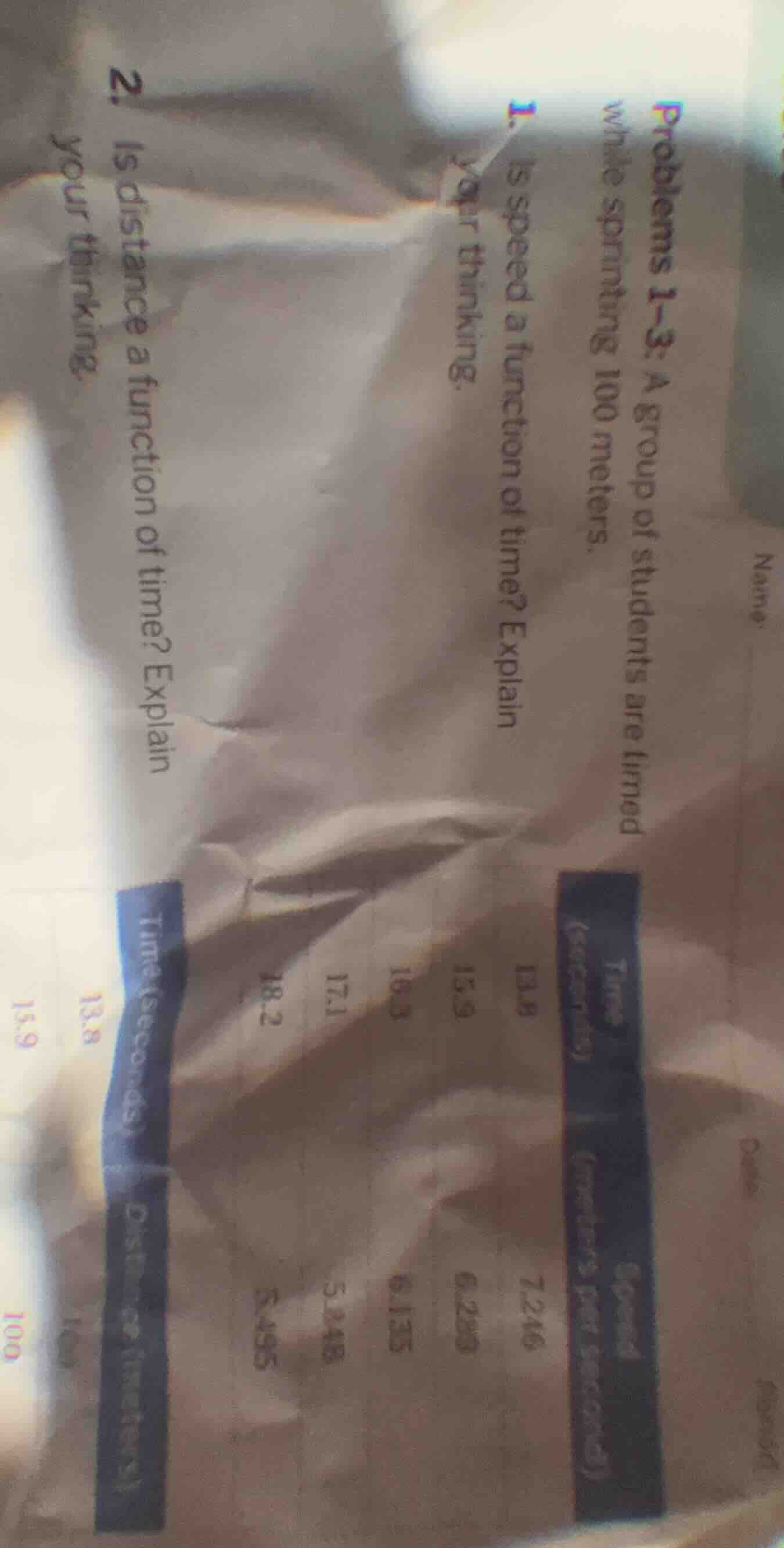 problems 1-3: a group of students are timed while sprinting 100 meters.…