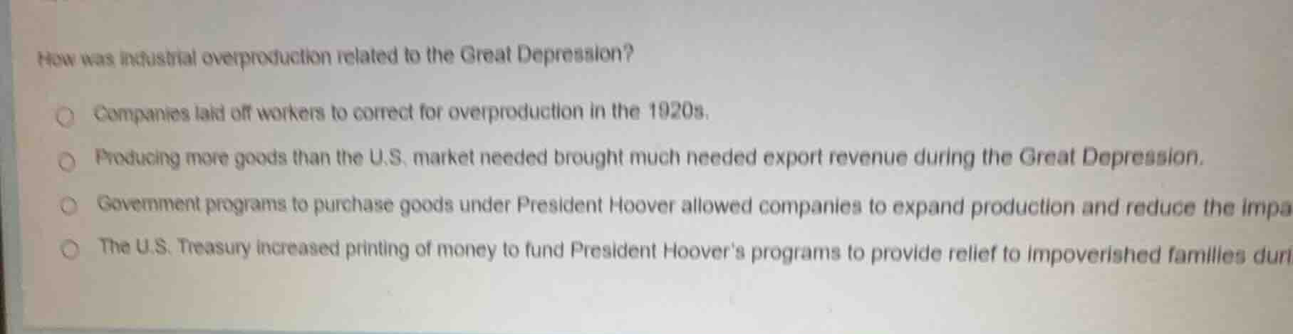 how was industrial overproduction related to the great depression? ○ co…