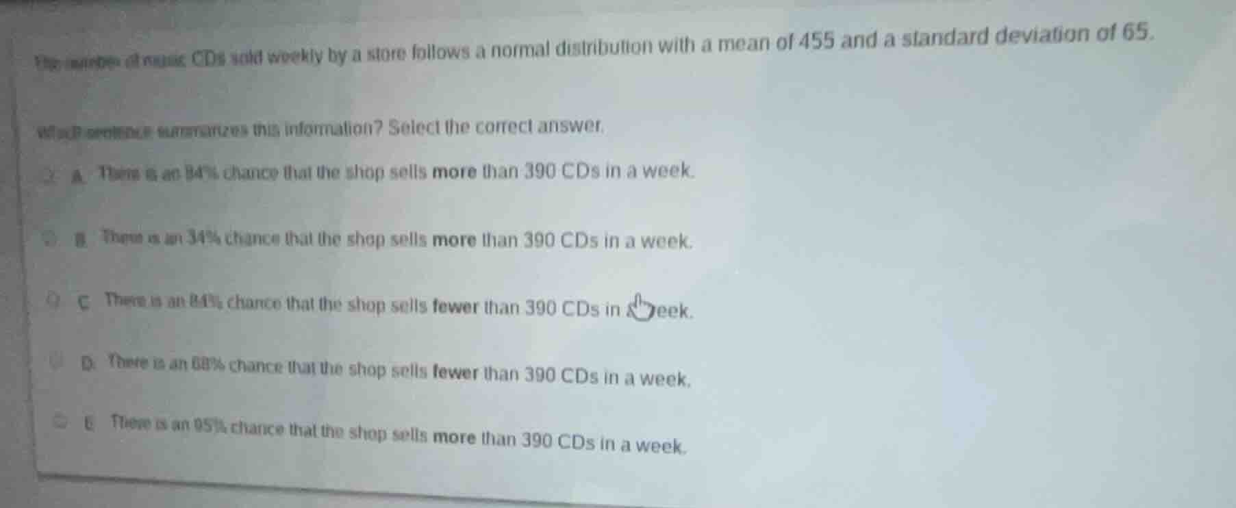 the number of music cds sold weekly by a store follows a normal distrib…