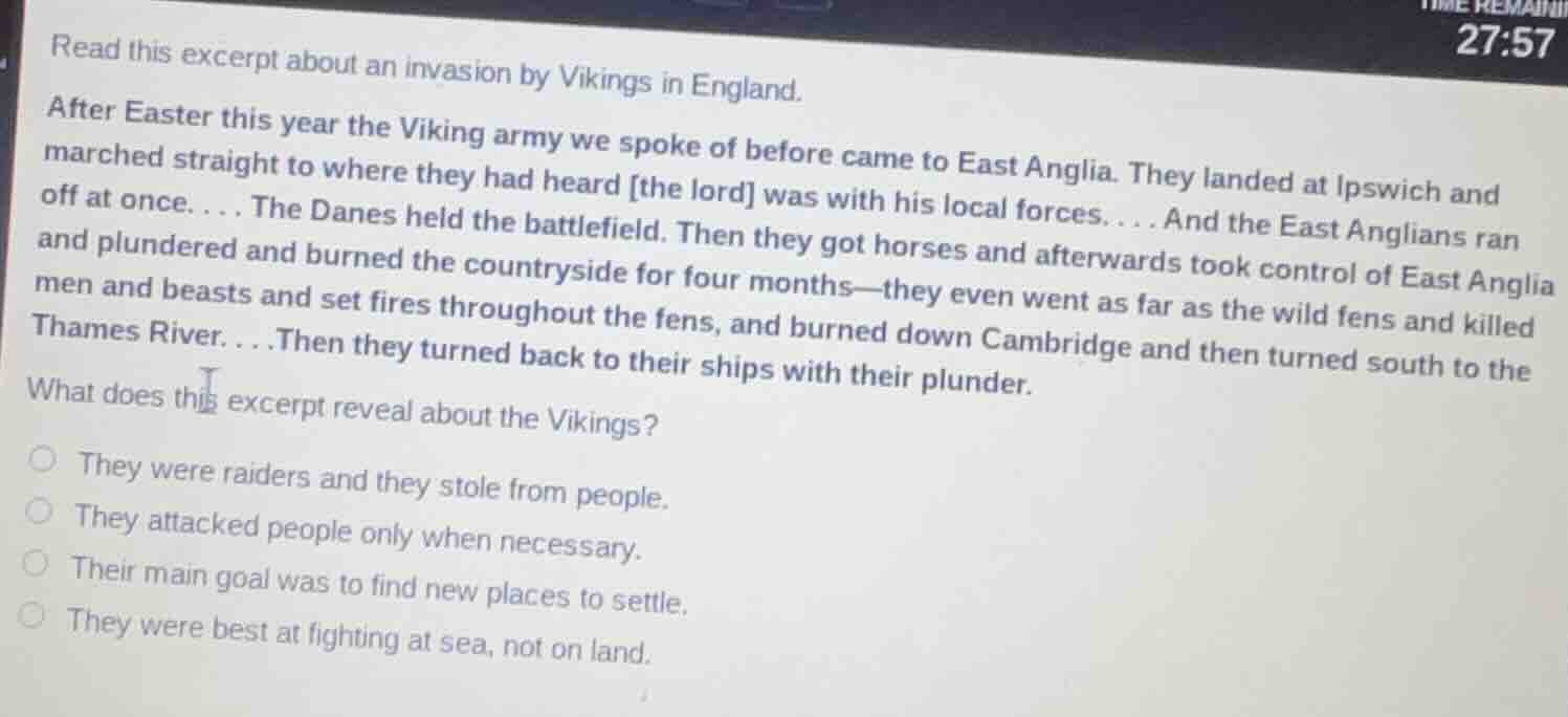 read this excerpt about an invasion by vikings in england. after easter…
