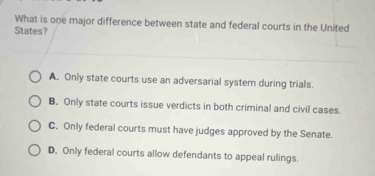 what is one major difference between state and federal courts in the un…