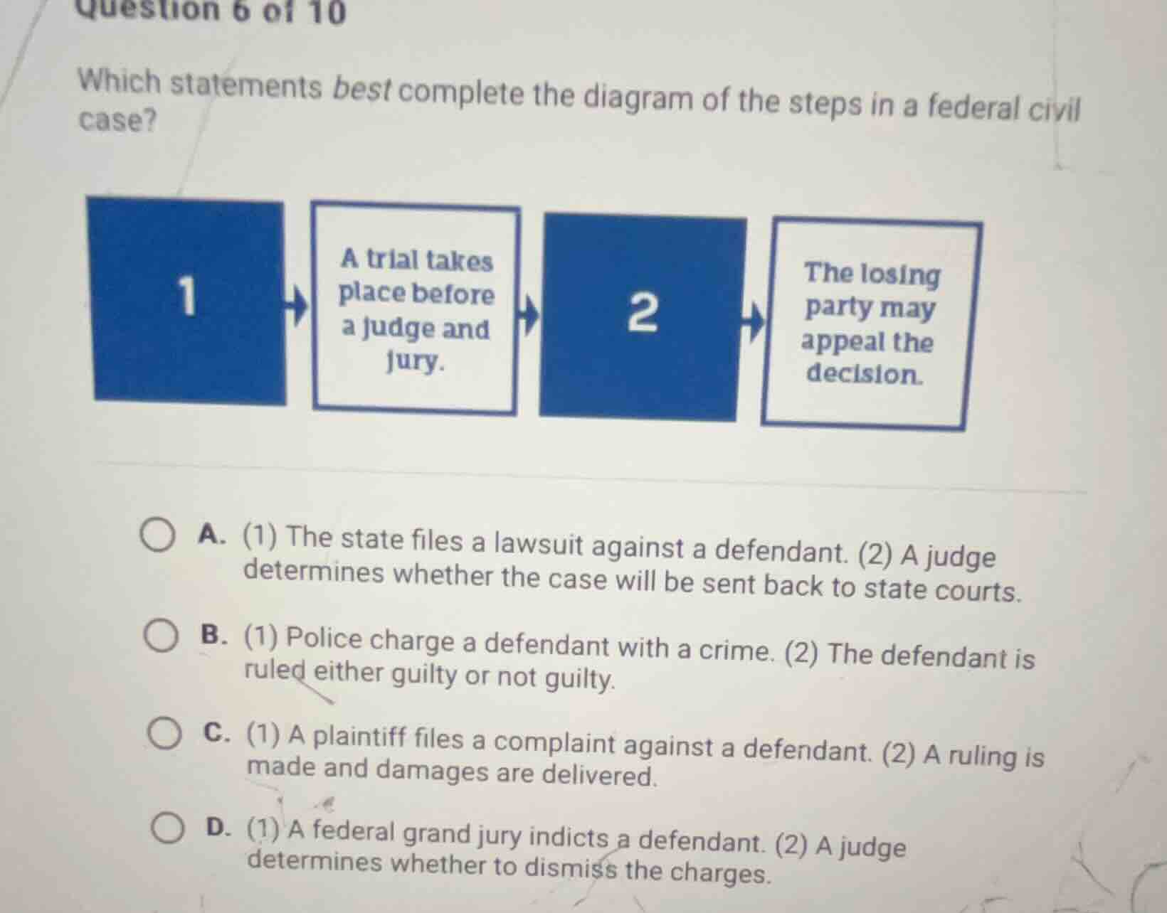 question 6 of 10 which statements best complete the diagram of the step…