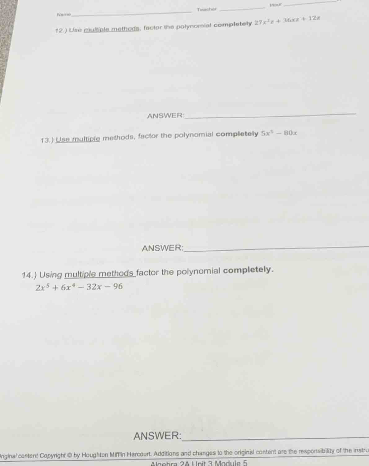 12.) use multiple methods, factor the polynomial completely $27x^{2}z +…